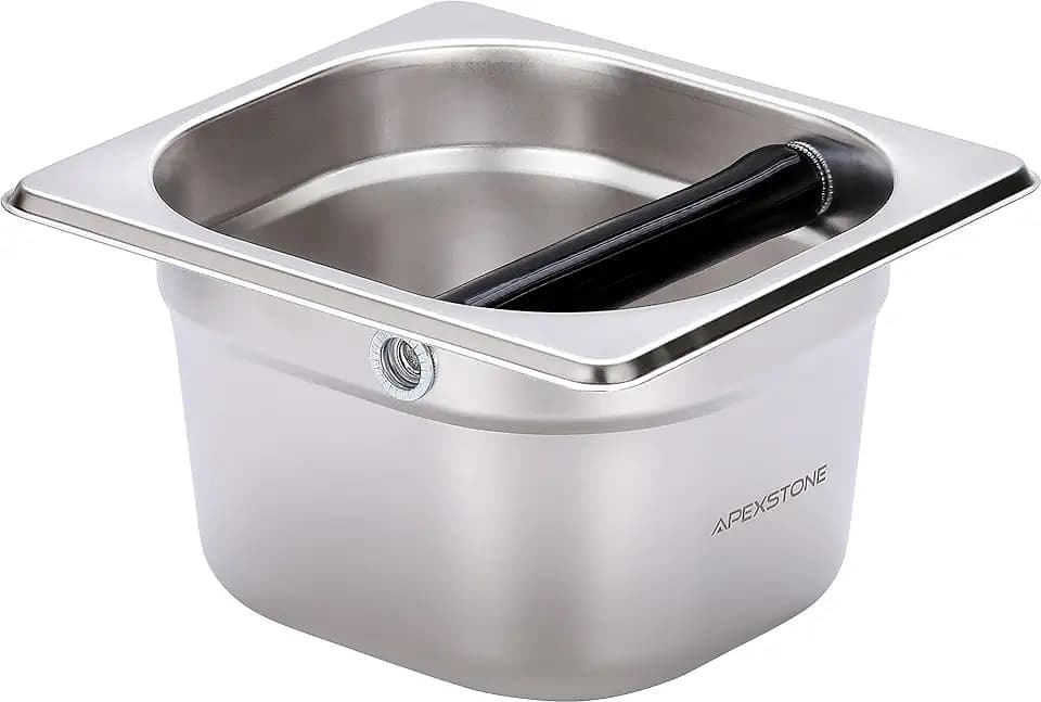 Coffee Knock Box Stainless Steel, 6.9 Inch Espresso Knock Box for Espresso Coffee Grounds, 1.5L Large Capacity Built-In Knock Box with Rubber Knock Bar for Home Barista & Coffee Bar
