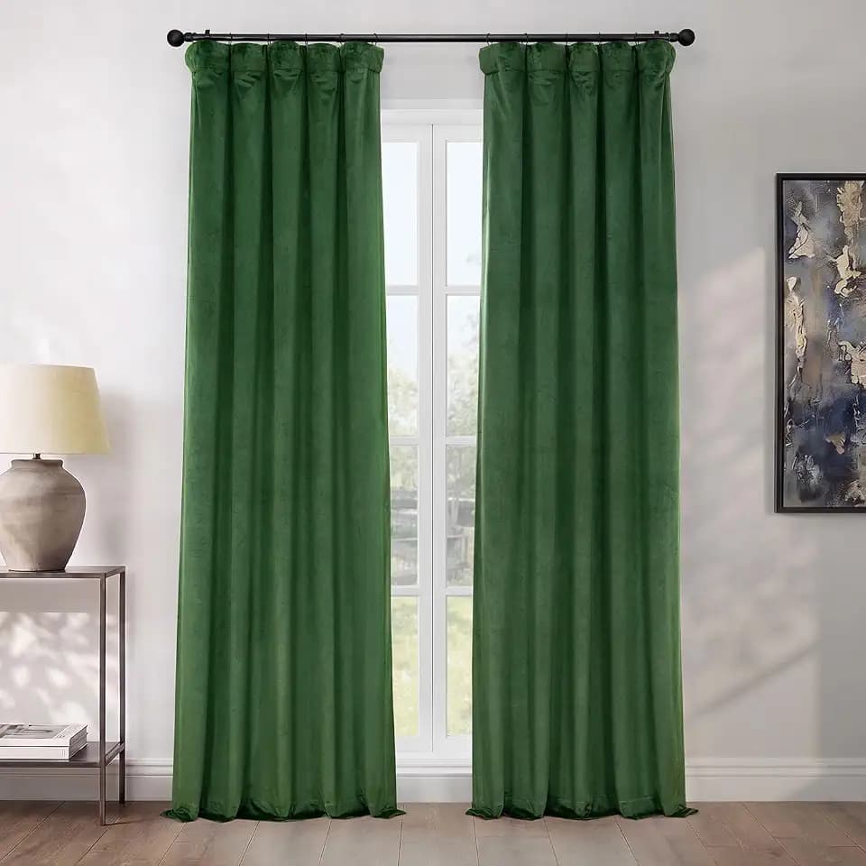 Plush Velvet Curtains for Living Room (1 Panel) - 50W x 84L, Eden Green