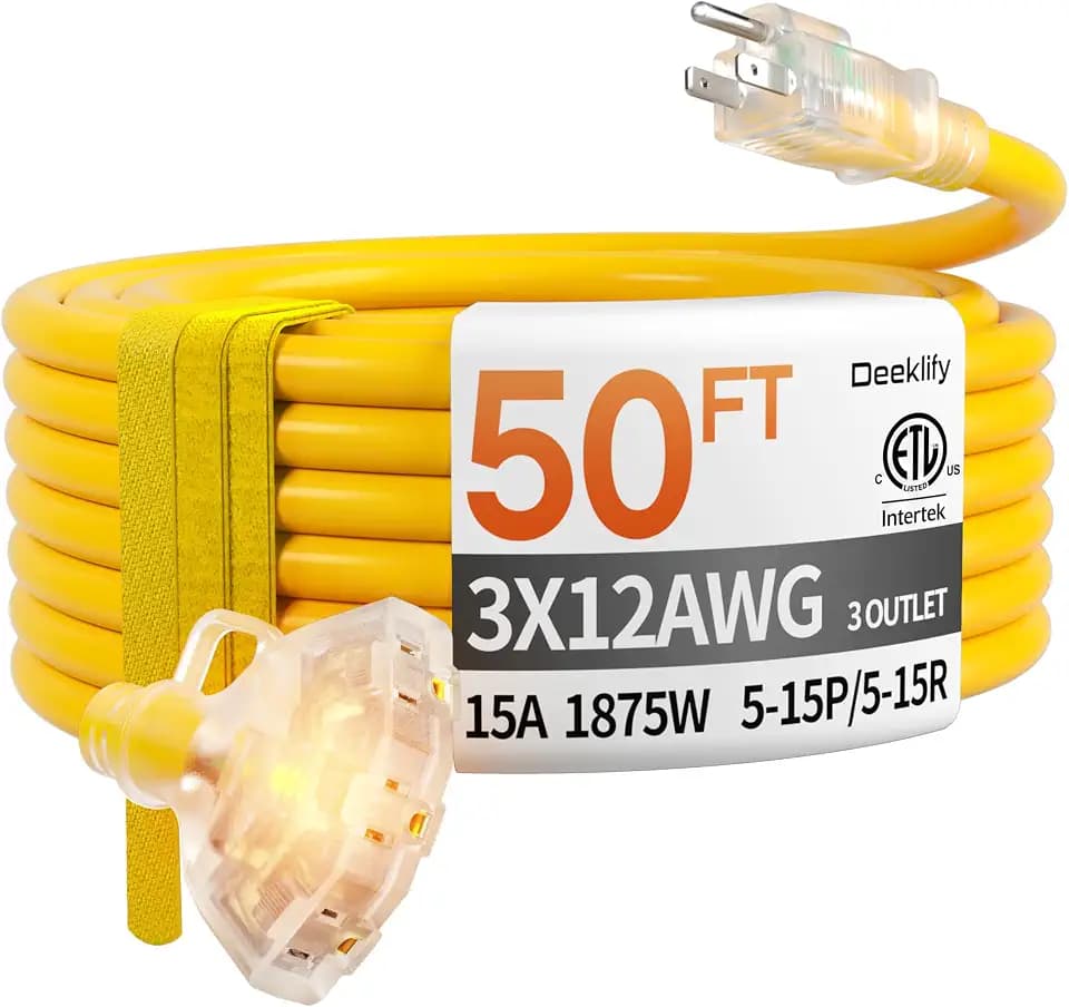 50 FT 12 Gauge Heavy Duty Extension Cord with Multiple Outlets