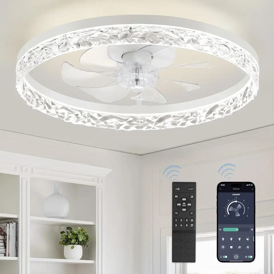 LEDIARY 20" Modern Ceiling Fans with Lights and Remote, White Fandelier