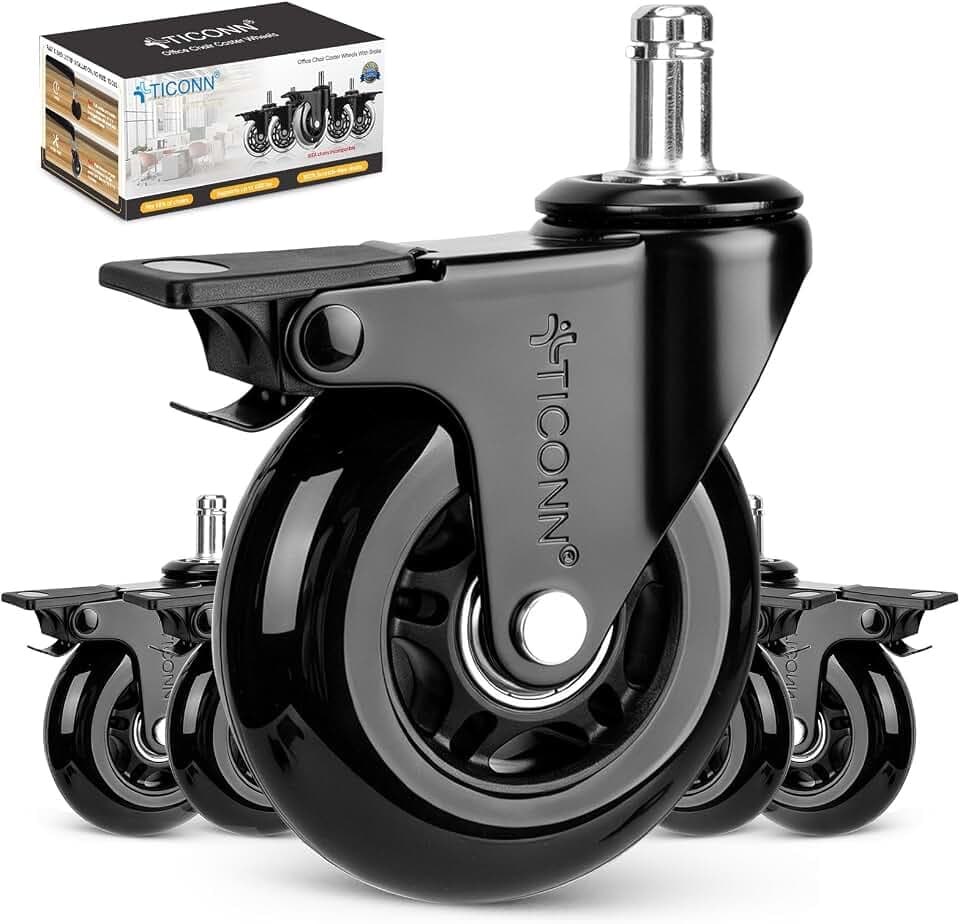 TICONN Office Chair Wheels, 3" Caster Wheels for Tile Carpets, Set of 5