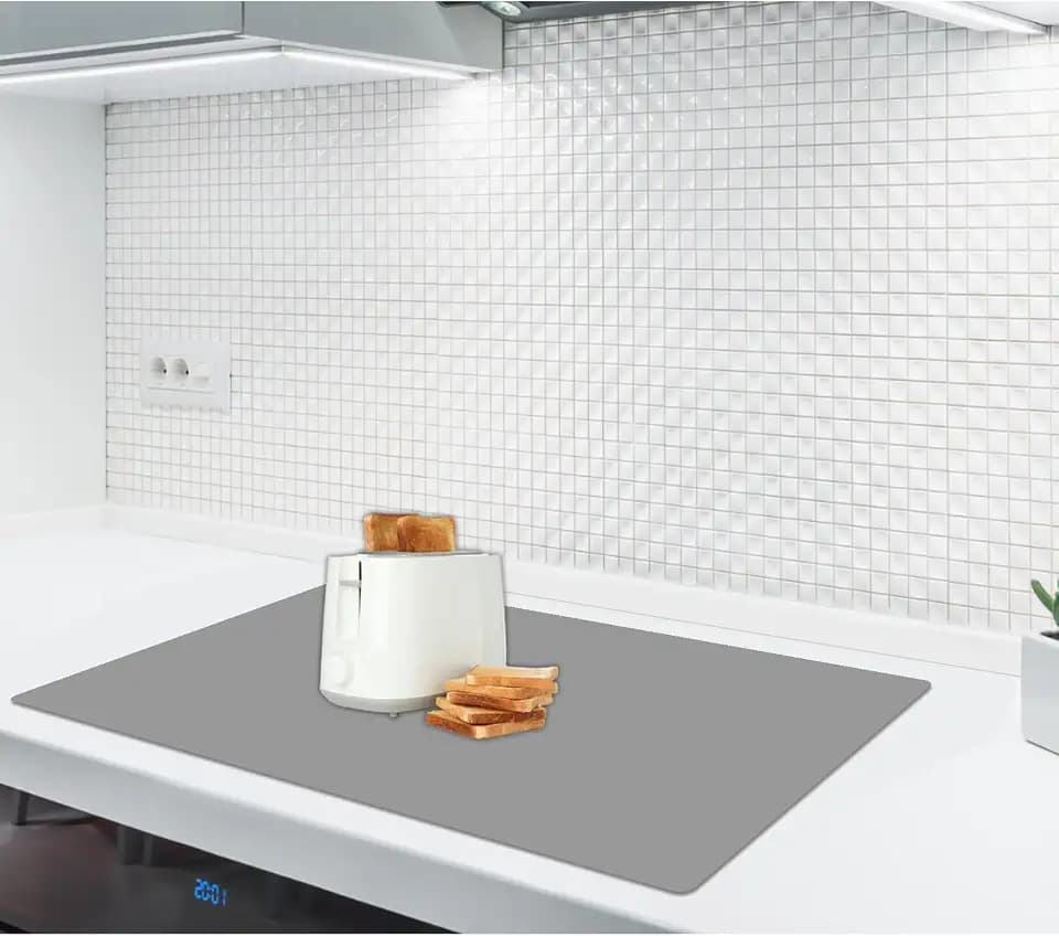 2MM Thick Silicone Countertop Mat, 23.6"x 23.6" Silicone Mats for Kitchen Counter, Nonslip Heat Resistant Mat, Large Kitchen Counter Mats, Waterproof Countertop Protector Light Gray