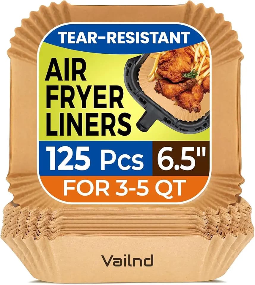 Vailnd 125Pcs 6.5inch Air Fryer Liners Disposable Square Parchment Paper