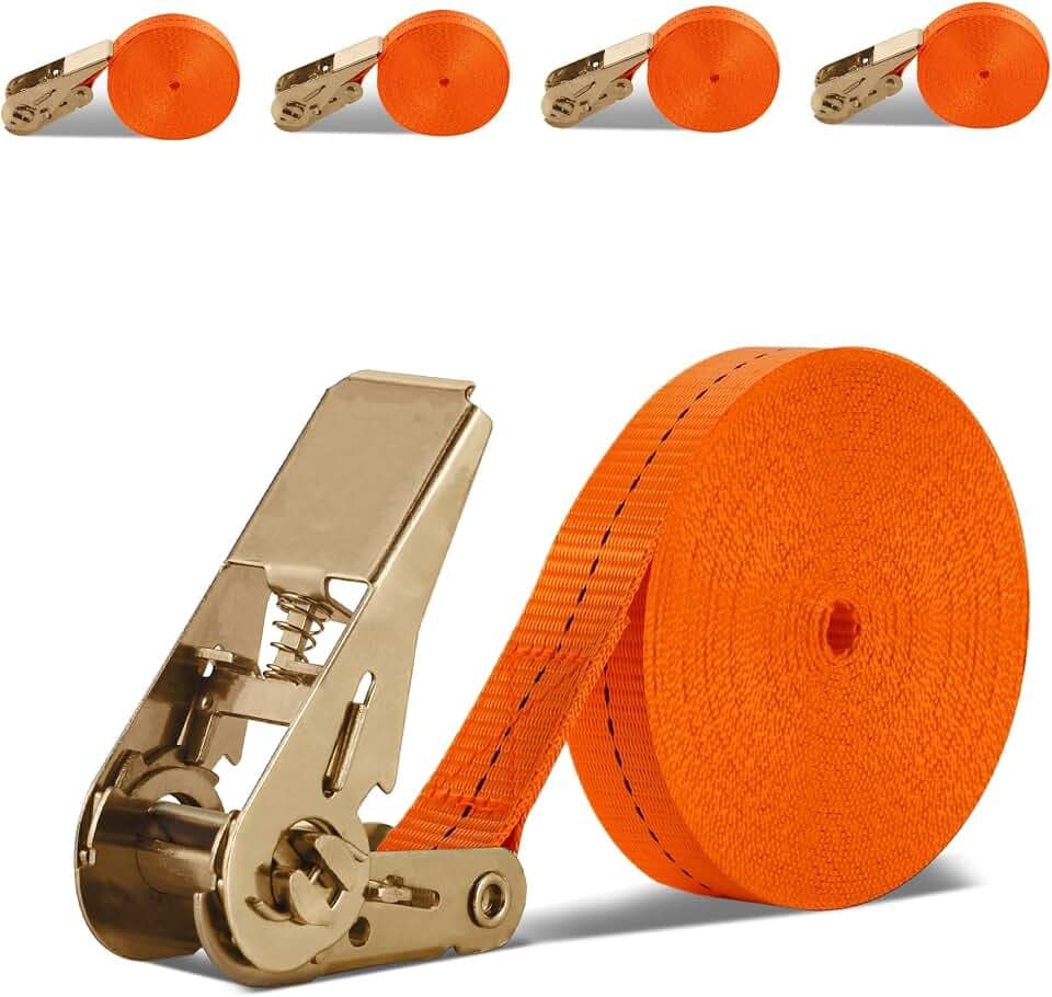 Spanngurte mit Ratsche 8M, 4er Set Zurrgurte einteilig aus Beschichtetem Hartstahl, Enorm Robuste Spanngurt für Auto, Sackkarre, Motorrad, Gepäck, Camping, Transport - Belastbarkeit 1000kg