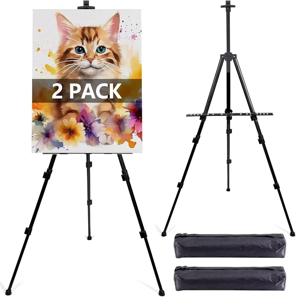 2 Pack Adjustable Art Easel Stand, 17-66 in Aluminum Tripod with Bag