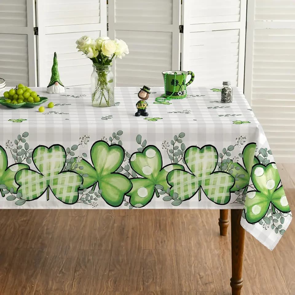 Horaldaily St. Patrick's Day Tablecloth 60 x 84 Inch Rectangular Shamrock