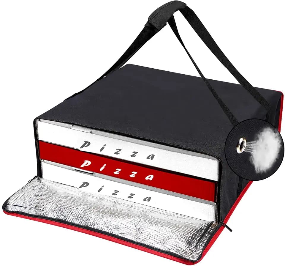 Pizza Bag, Insulated Pizza Bags for Delivery Doordash, Large Pizza Warmer Grocery Bags for Personal Use, Uber Eats, Food Carrier Delivery, Collapsible Cooler Hot Pockets Pack, 20x20in(Black)