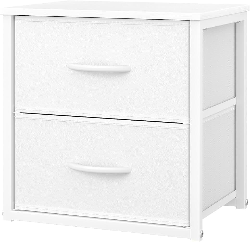 DAOUTIME Stackable Storage Drawers, White Closet Organizer with Wooden Top & Metal Frame, Closet Storage Drawers for Clothes, Freestanding or Stackable Dresser for Bedroom, Living Room, Under Bed
