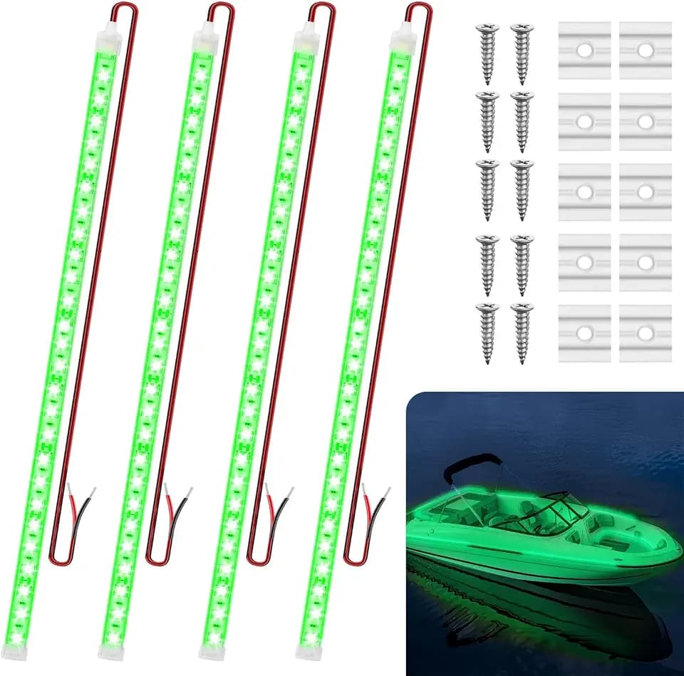 Boat Marine Submersible Led Strip Lights, 4 Pcs 12V Green/20''