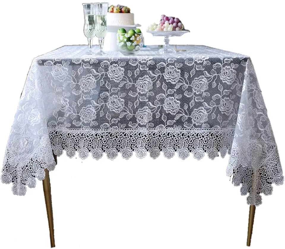 ARTABLE White Lace Rectangle Tablecloth Macrame Embroidered 59 x 82 Inch