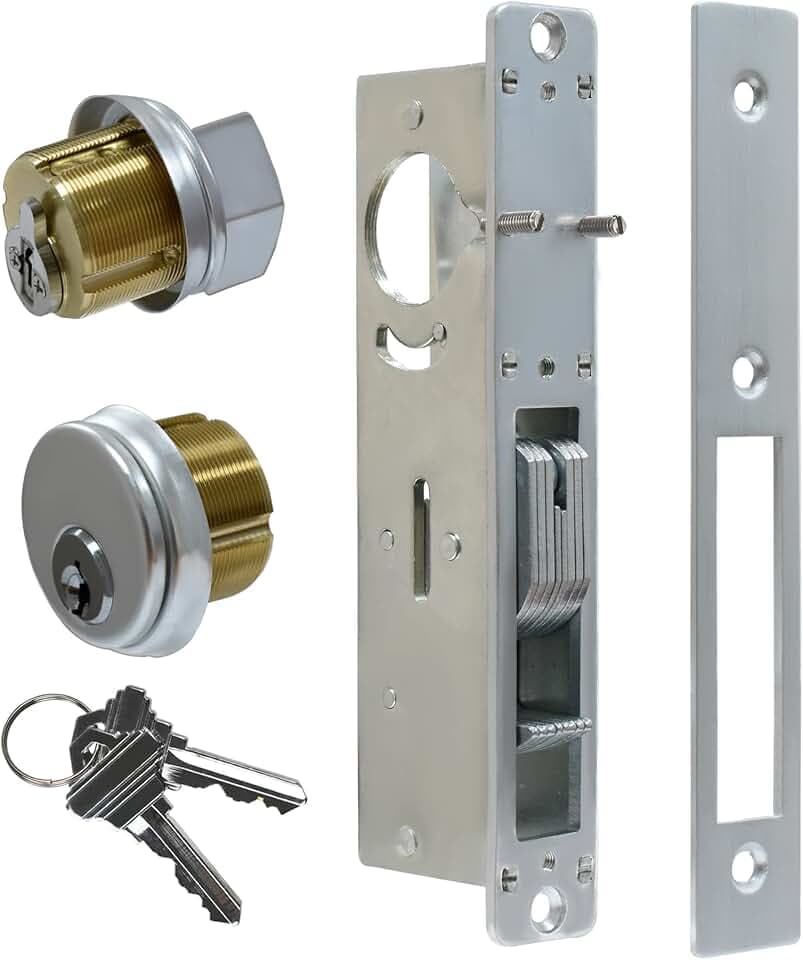Commercial Mortise Door Lock with Thumbturn, 1-1/8" Backset Storefront Door Hook Bolt Lock, Solid Brass Cylinder, Direct Replacement for Aluminum Narrow Stile Doors (Silver)