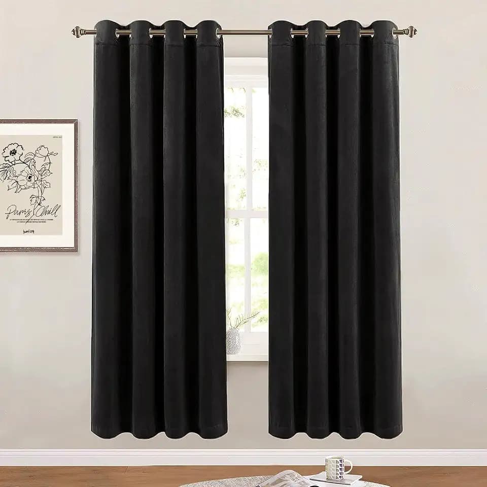 SMILETIME Black Velvet Curtains 52"x72" Grommet 2 Panels
