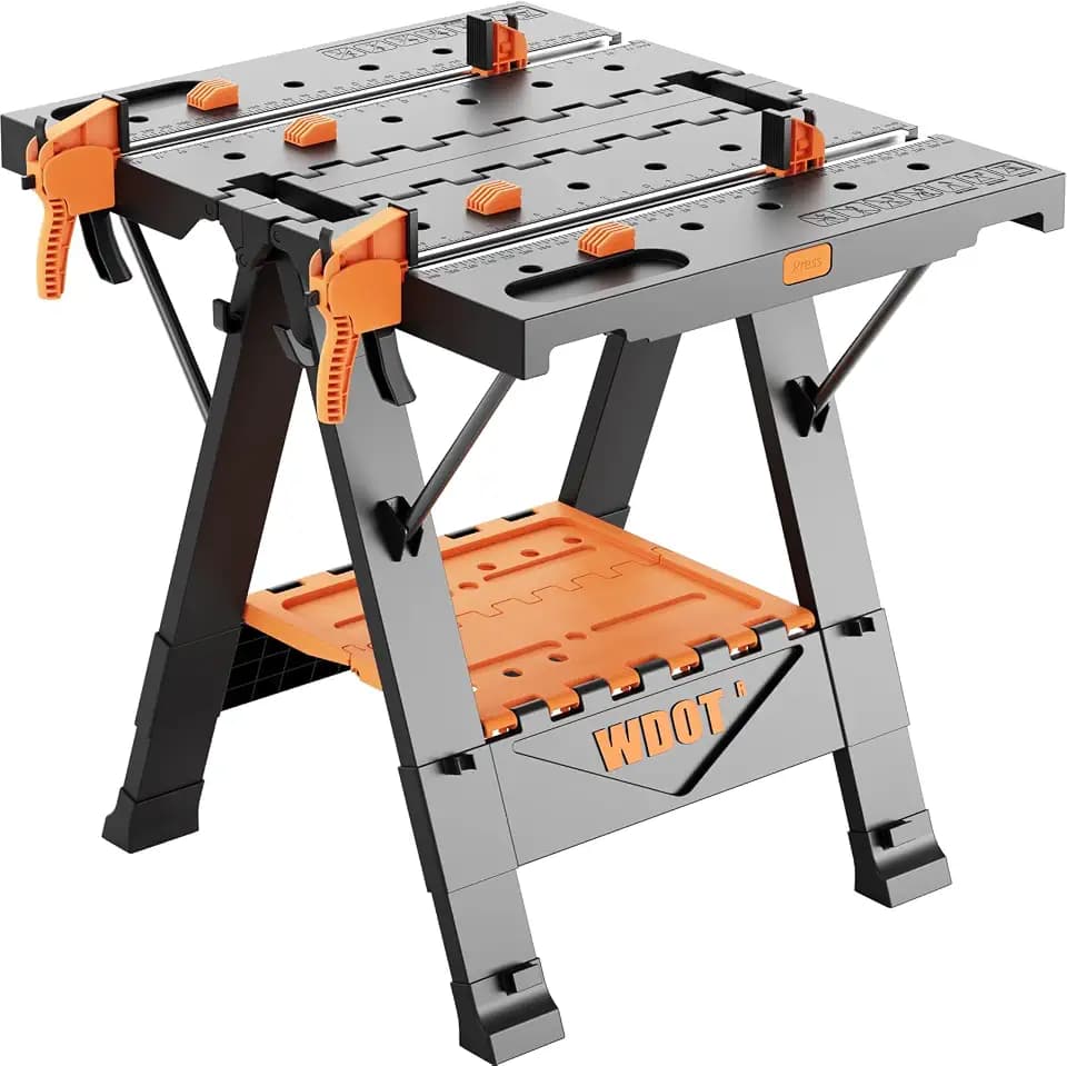 Portable Folding Work Bench Table 2-in-1 with 2 Clamps & 6 Bench Dogs