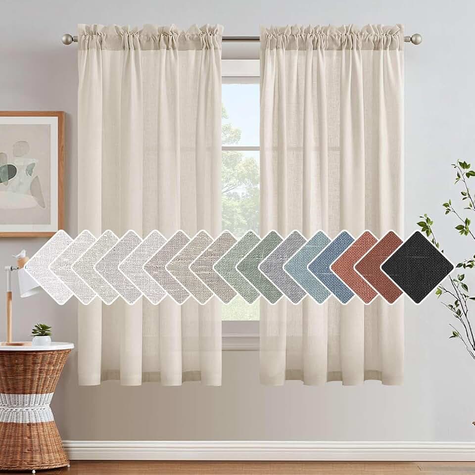 H.VERSAILTEX Natural Linen Bedroom Curtains 63 Inch Length 2 Panels Rod Pocket Light Filtering Semi Transparent Lightweight Curtain for Living Room Sand Beach Farmhouse, 52"x 63", Heathered Natural