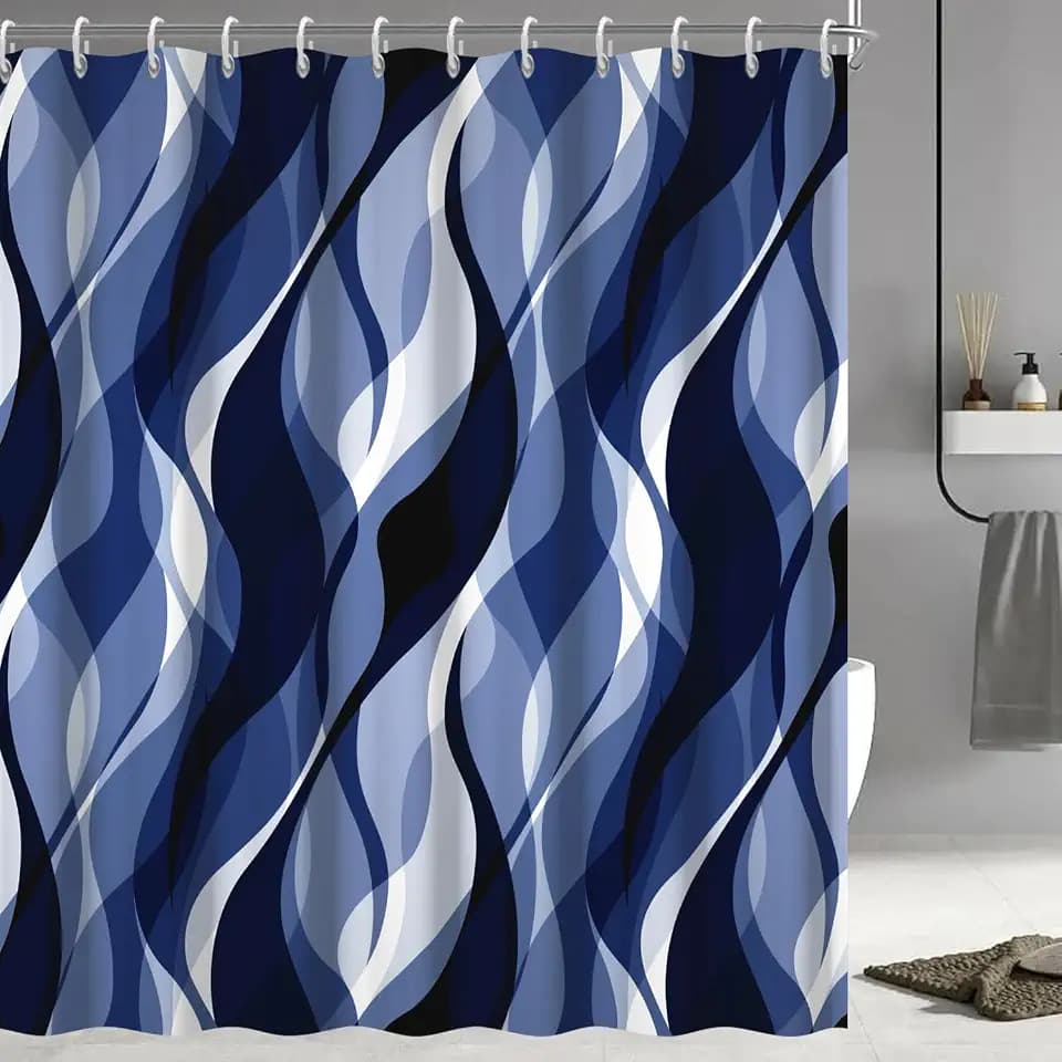 Navy Blue Shower Curtain, Black Blue Striped Bathroom Decor 72x72