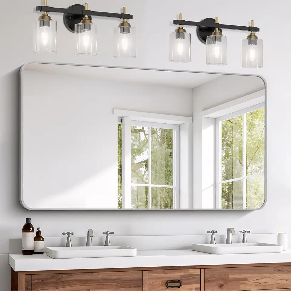FORBATH 55x36 Inch Silver Bathroom Mirror for Over Sink, Large Rectangular Wall Mirror with Metal Frame, Rounded Corners for Bathroom, Bedroom, Entryway Decor (Horizontal or Vertical)