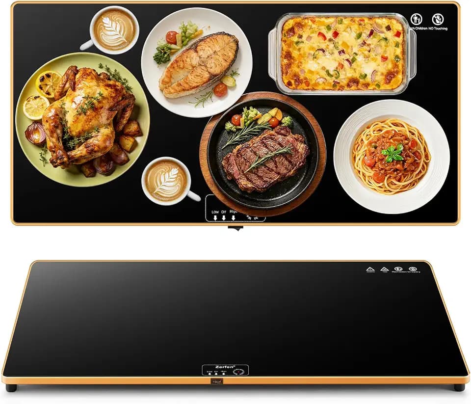 Electric Warming Tray(Large 32”x18”),Food Warmer for Parties Buffet,Family Gatherings,Adjustable Temp (158°F-291°F),Chafing Dishes for Buffets.Keep Food Warm 24 Hours,Tempered Glass Warming Mat