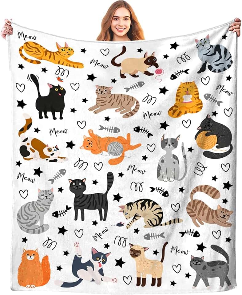Cute Cat Blanket Animals Pet Pattern Gifts for Cat Lovers Soft Lightweight Flannel Throw Blankets for Kids Adults 50"x40"