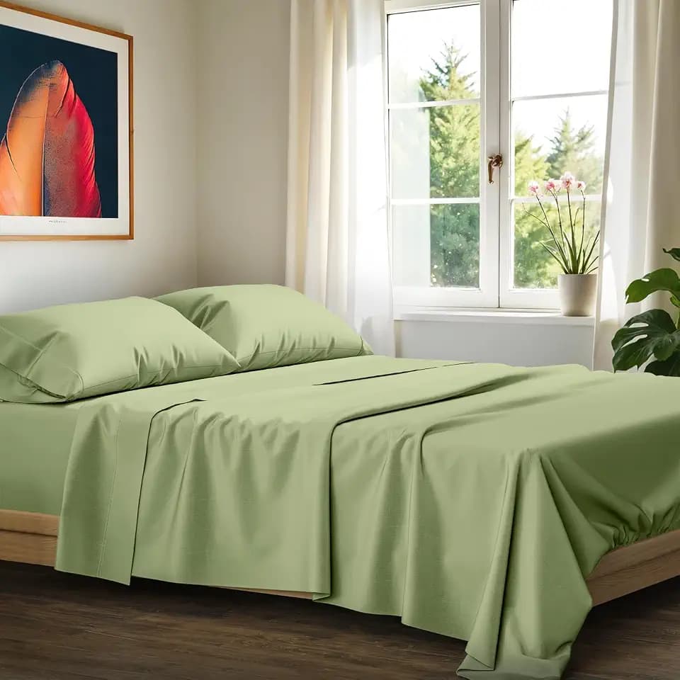 1200 Series Egyptian Cotton Sheets Queen Size Set, Sage Green