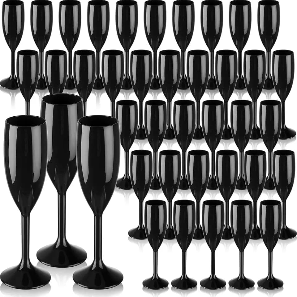 Domensi 40 Pcs Black Plastic Champagne Flutes, 6 oz Unbreakable