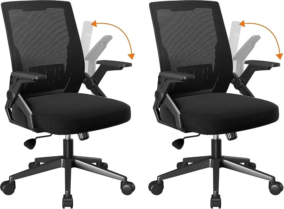 COMHOMA Office Chair with Flip-up Armrests Ergonomic Computer Desk Chair with Adaptive Lumbar Support & Breathable Mesh, Black, Pack of 2