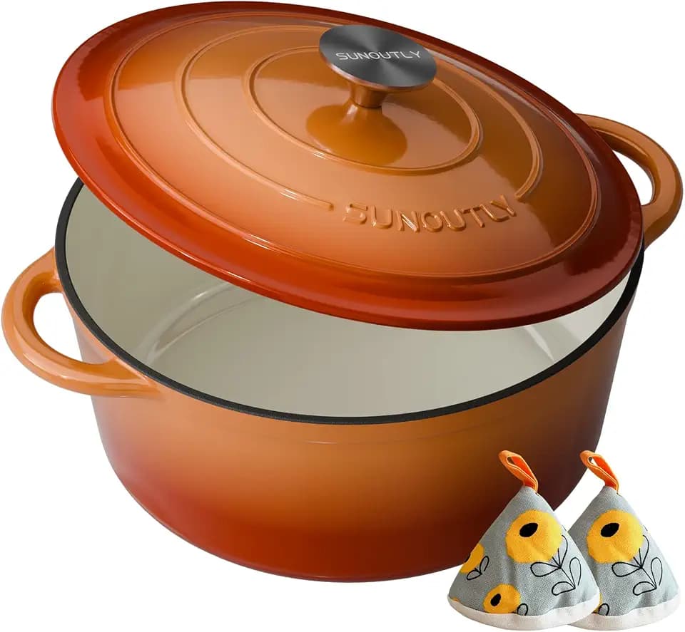 Enameled Cast Iron Dutch Oven, 4.5QT Pot with Lid, Vibrant Orange