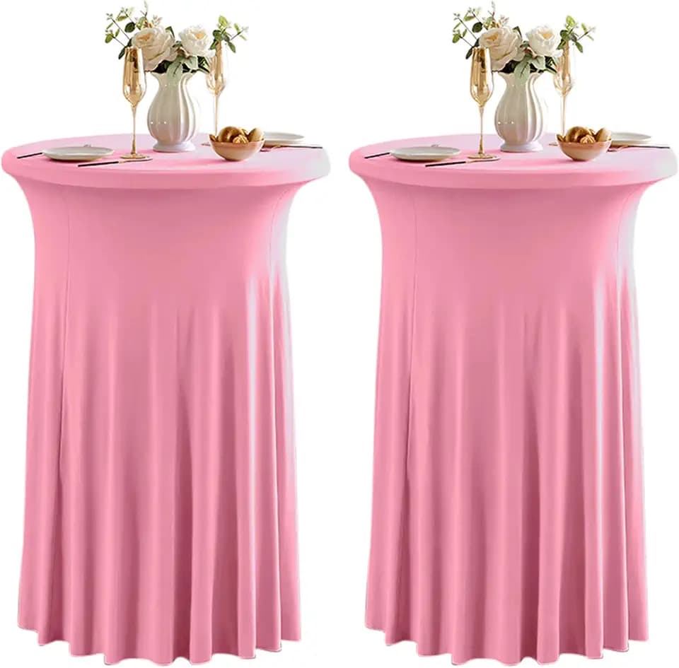 Dimatic 2 Pack Pink High Top Cocktail Tablecloth Stretch Cocktail Table Cloth with Skirt Fitted 32 inch Round Spandex Table Cloths for Party Wedding Banquet Birthday