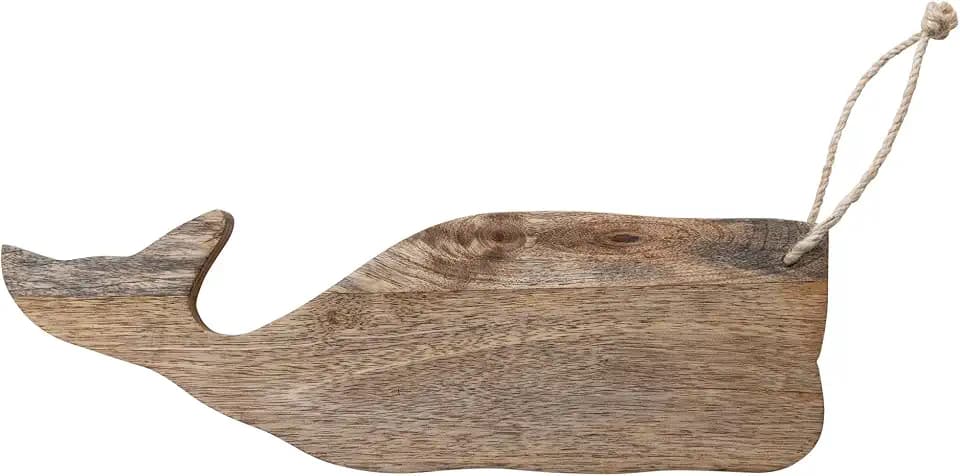 Creative Co-Op Wood Whale Shaped Cutting or Serving Board, Natural