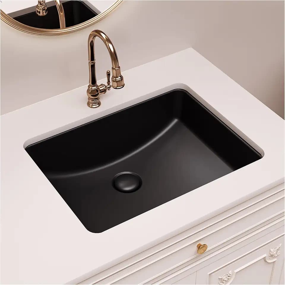 Black Undermount Bathroom Sink, 18 x 14 Inch Rectangular Porcelain Ceramic Lavatory Vanity Undermount Sink, Matte Black