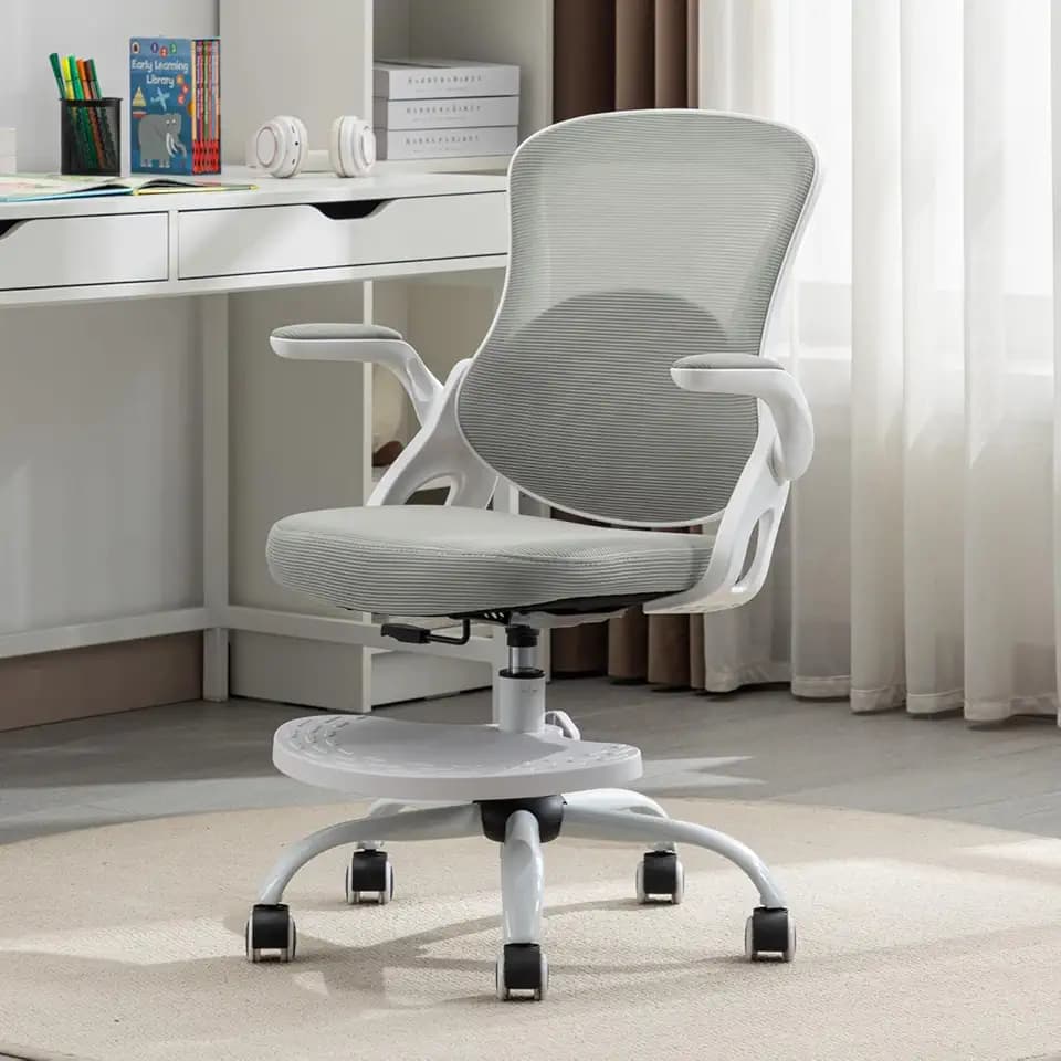 Kids Desk Chair,Ergonomic Study Chair with Adjustable Height,Swivel Mesh Desk Chair with Wheels,Home Office Chair for Children in Home Bedroom Grey