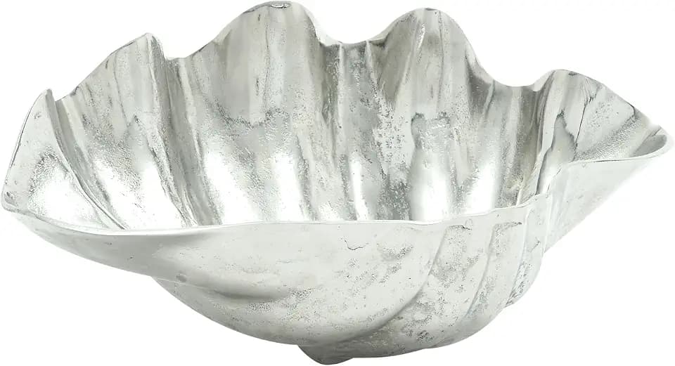 Deco 79 Aluminum Metal Shell Decorative Decorative Bowl Shell Decorative Container, Decorative Keepsake Box 17" x 11" x 7", Silver