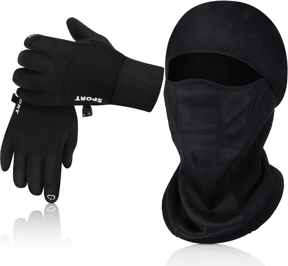 JaGely Winter Balaclava Face Mask Ski Gloves Set Fleece