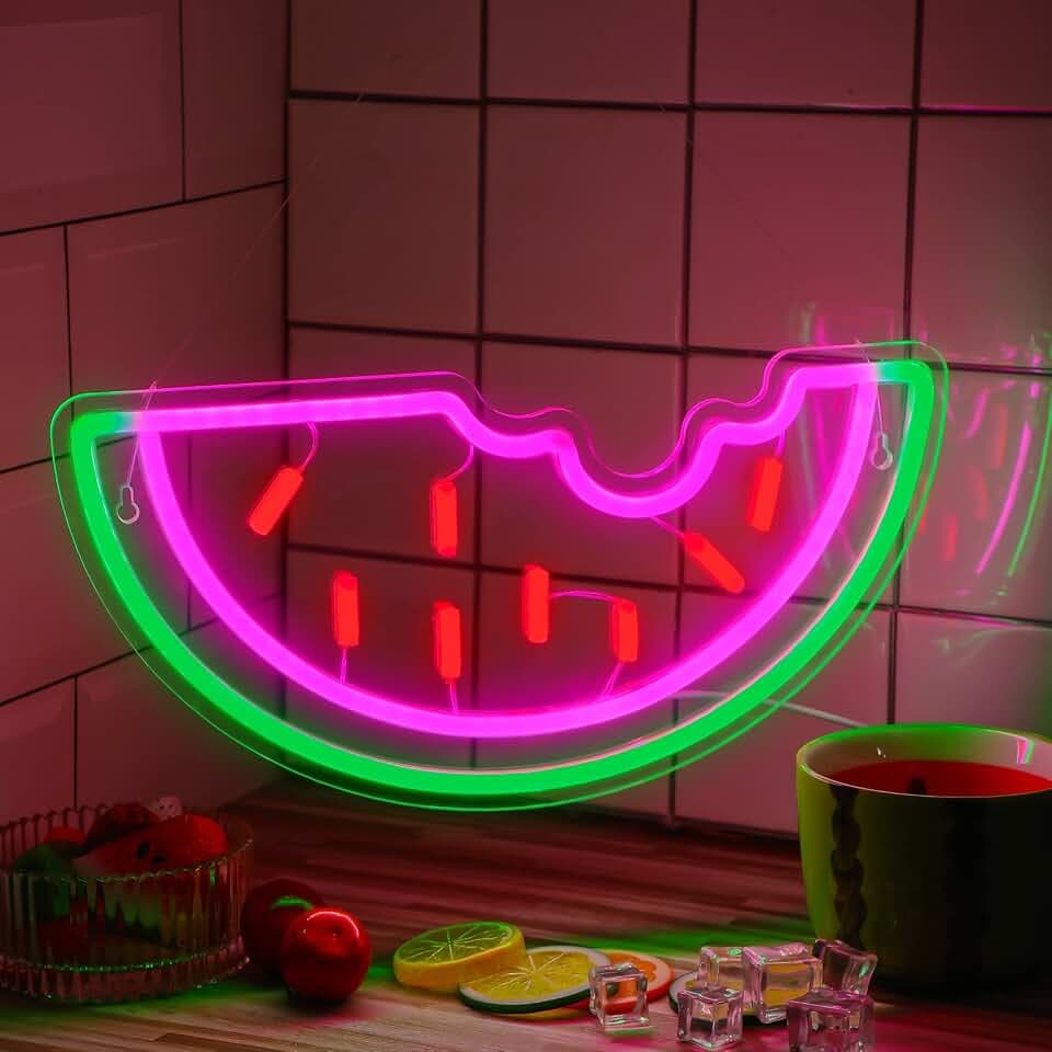 Watermelon Neon Sign USB Operated Acrylic LED Neon Light Fruit Art Decorative LED Light Signs for Home Bedroom Bar Birthday Party Wedding Office Lounge Patio Christmas, 6.7'' x 13.6''