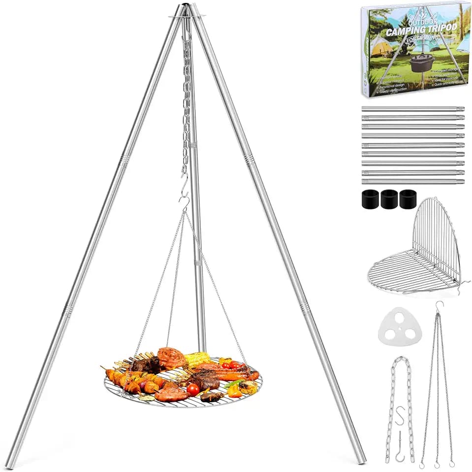 Joyfair Campfire Camping Tripod Grill Grate(17” Dia.), Stainless Steel