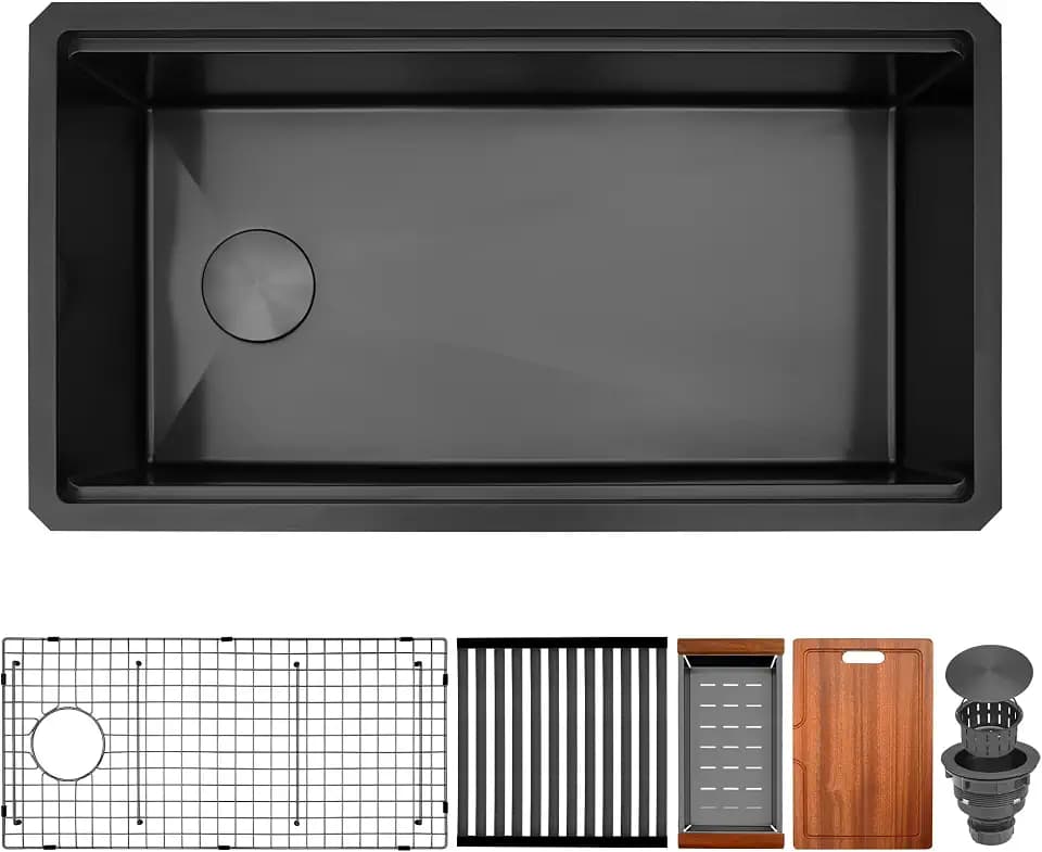 33"X18" Black Undermount Stainless Steel Kitchen Sink Offset Drain