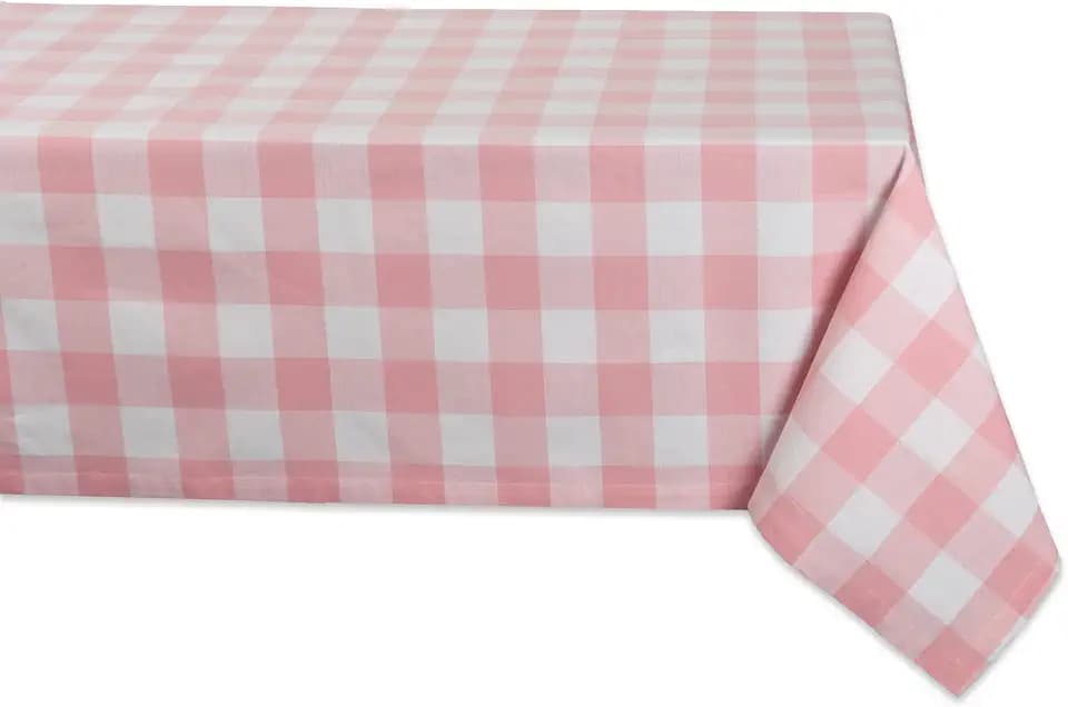 DII Buffalo Check Collection, Classic Farmhouse Tablecloth, 60 x 104, Pink & White