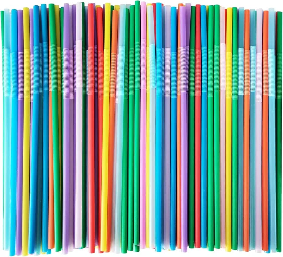 KTOJOY 300 Pcs Flexible Colorful Disposable Plastic Bendable Drinking Bendable Straws, 10.4" Long and 0.23'' Diameter