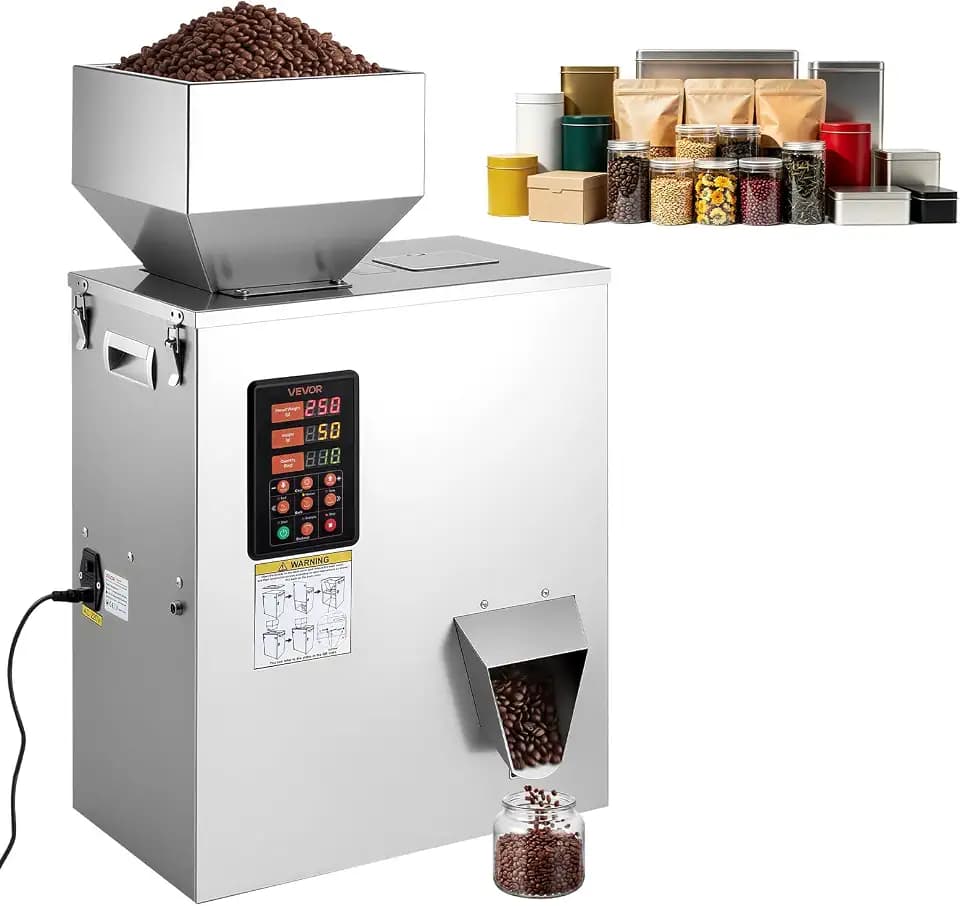VEVOR Powder Filling Machine, 10-500g (0.02-1.1lbs) Automatic Particle Dispenser, High Accuracy, Stainless Steel, Intelligent Weighing Dispensing Filler for Coffee Beans, Grains, Tea, Spices, Silver