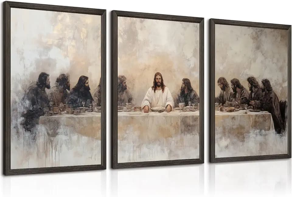 Pouydmi The Last Supper Wall Art Decor Jesus Last Supper Canvas Painting Christian Pictures Poster Jesus Art Prints Religious Faith Artwork for Dining Room Living Room 16x24 Inch Unframed Set of 3
