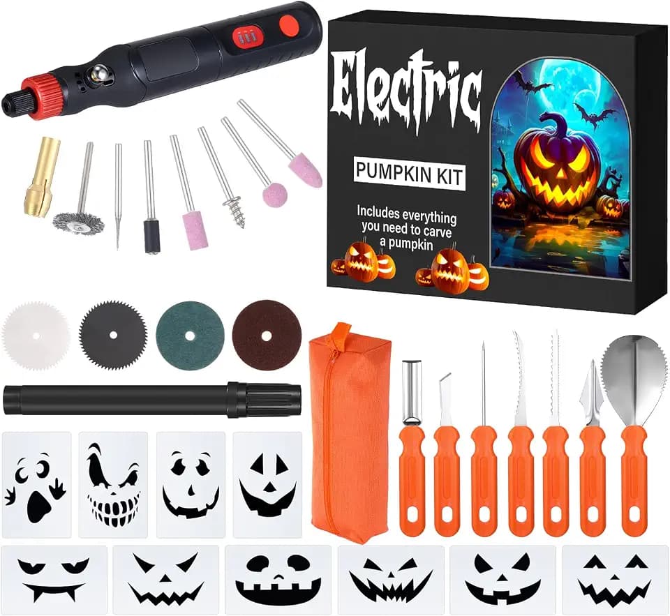 Halloween Professional Electric Pumpkin Carving Tools Kit with Stencils