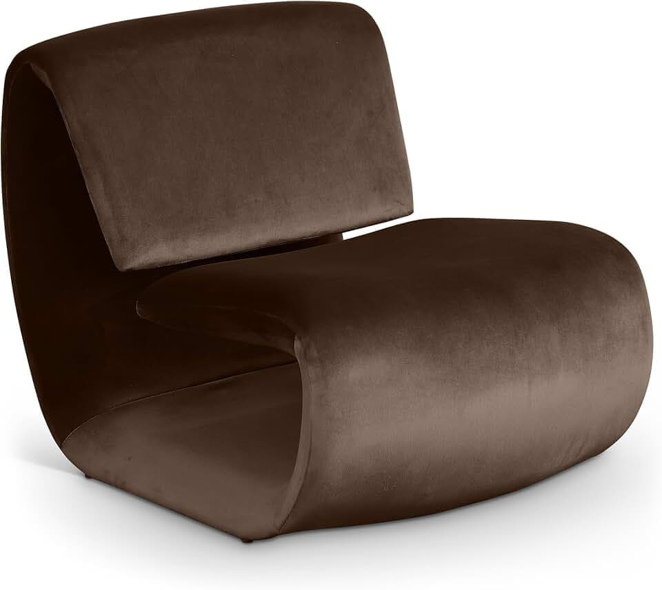 Meridian Furniture 33022Brown Nouveau Collection Art Deco Accent Chair with Ultra Luxe Brown 460 GSM Velvet, Iron Frame, Organic Shape, 26" W x 34.5" D x 27" H, Brown