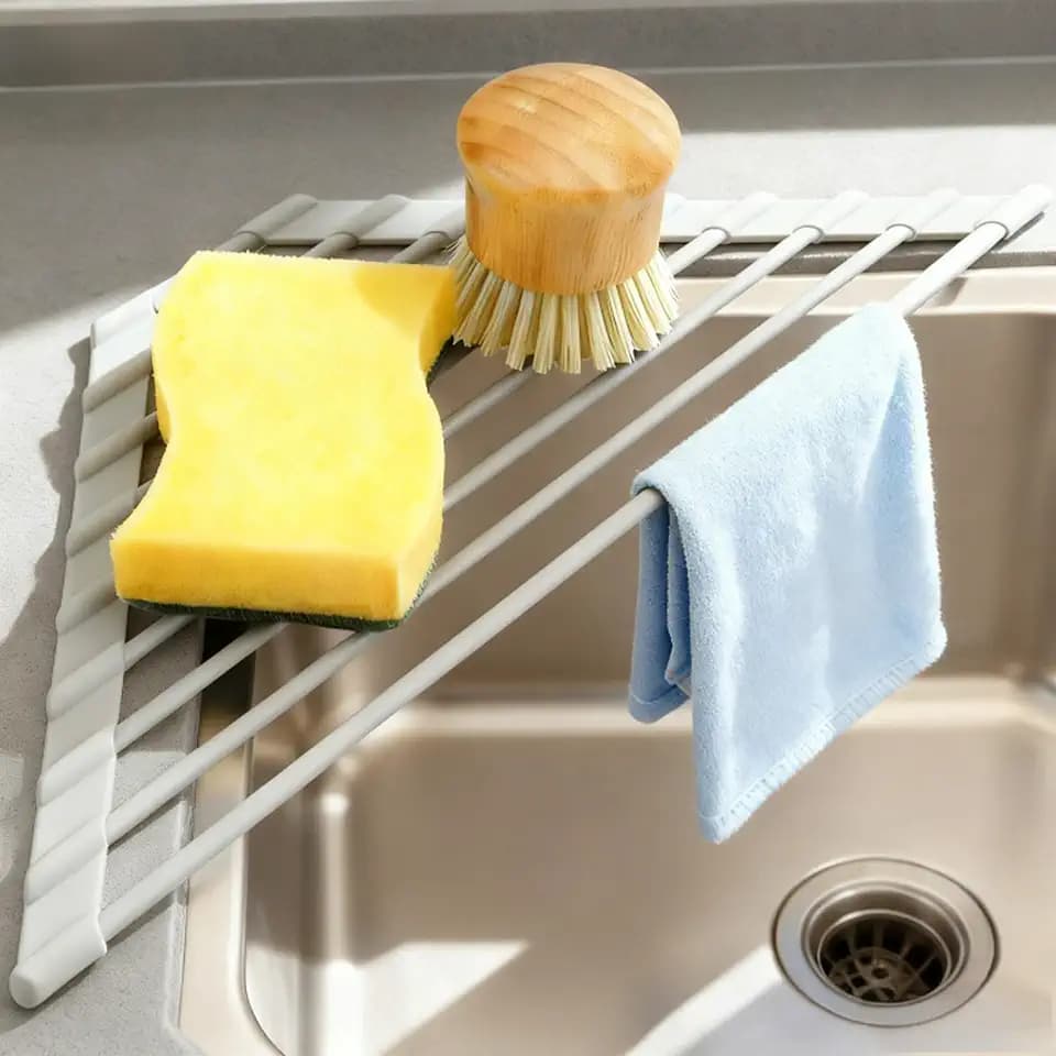 MERRYBOX Triangle Roll Up Dish Drying Rack Over The Sink, 2025 Anti-Rust Sink Drying Rack with Full Silicone Wrapped for Top of Corner, Anti-Slip Organizer for Kitchen