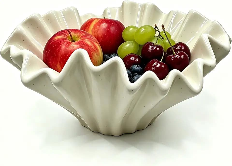 Ruffled Edge Ceramic Fruit Bowl,Decorative Bowl,Catch All Bowl,Candy Bowl