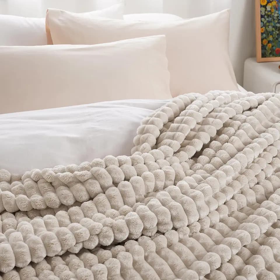 PHF Luxury Soft Fleece Blanket Queen Size for Bed No-Shed Oak 90"x90"