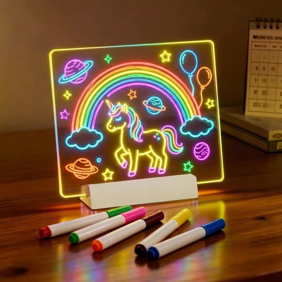 LED Drawing Board with 3 Modes and 7 Glow Colors, 7.9in * 7.9in