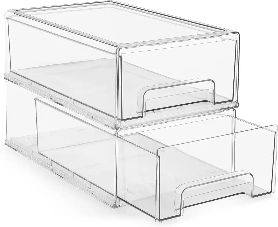 Sorbus Clear Stackable Storage Drawers with Pull-Out Bins (Medium, 2 Pack)