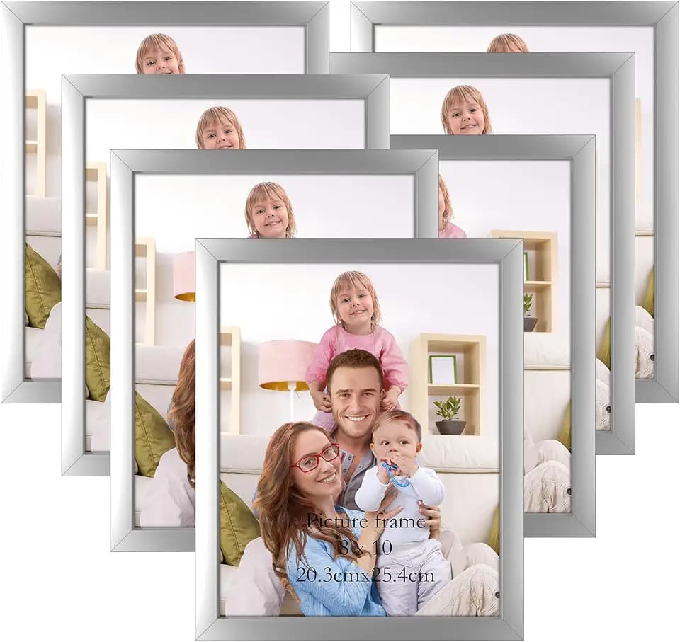 Giftgarden 8x10 Picture Frame Silver Set of 7, Multi Modern 8 x 10 Silver Frames for Wall or Tabletop Display