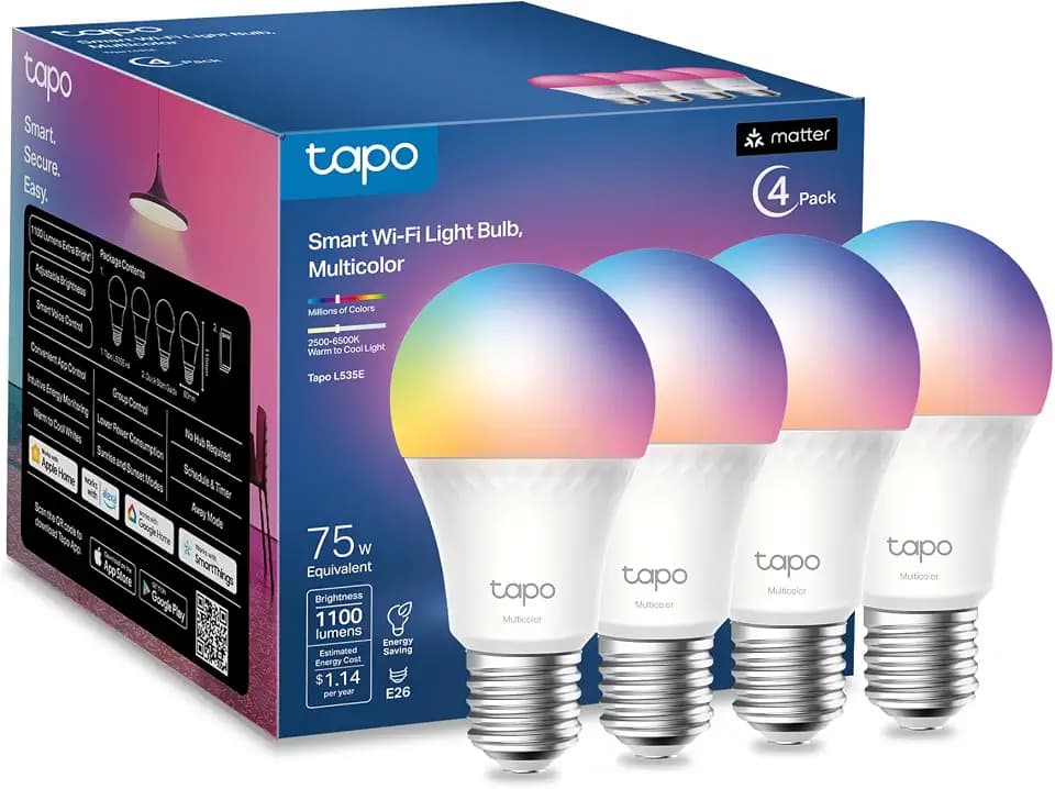 Tapo Multicolor Dimmable Smart Light Bulbs, L535E(4-Pack), A19 E26, 1100LM