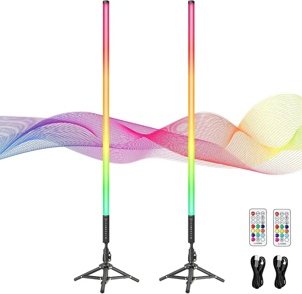 LUXCEO 2 Stück 120cm LED Videolicht Mood1Pro mit Stativ,2,4-G Fernbedienung,LED Handheld Fotografie Lichtdimmbar und Musikmodus,5000mAh Akku,RGB-Fotolampe für YouTube,TikTok,Partybar,Foto-Beleuchtung