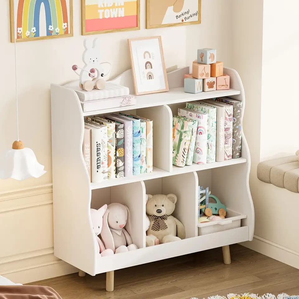 Treocho Kids Bookshelf and Toy Storage Orangizer, 3-Tier, Curve